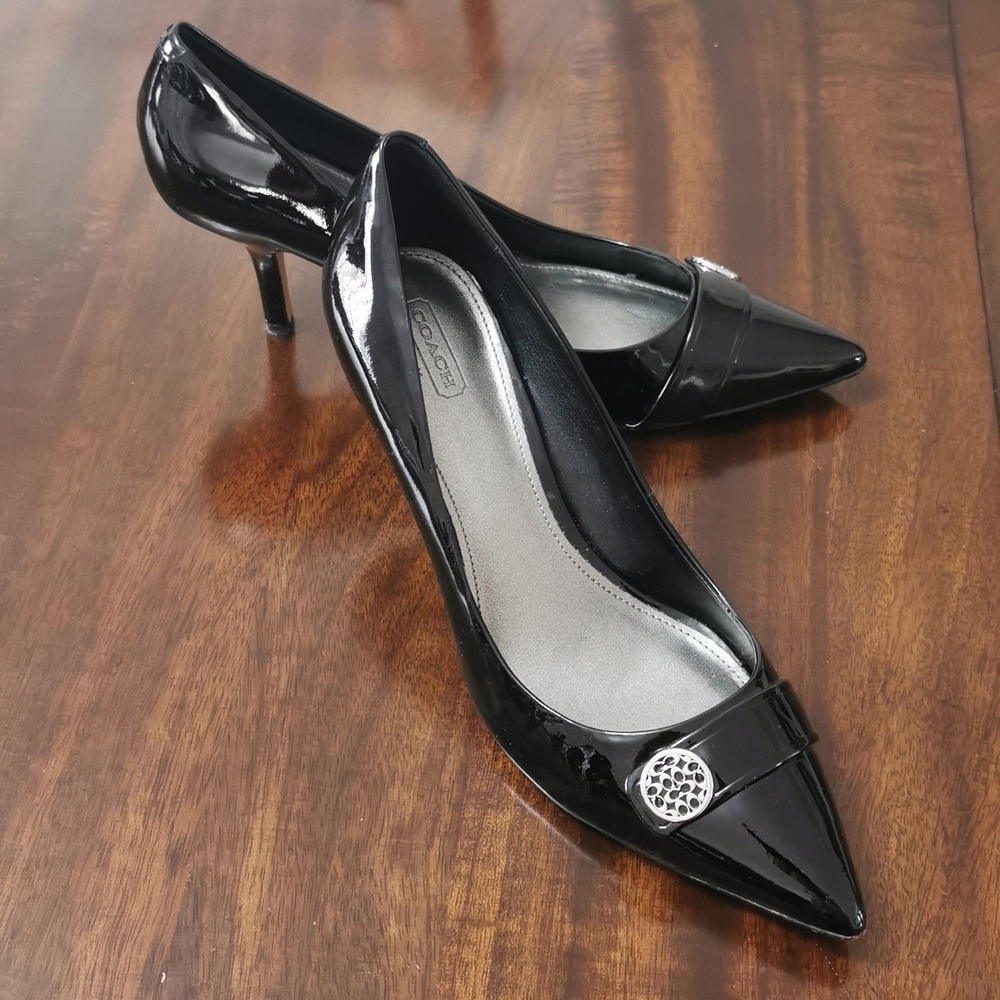 Coach black patent leather pumps. Size 10 B.